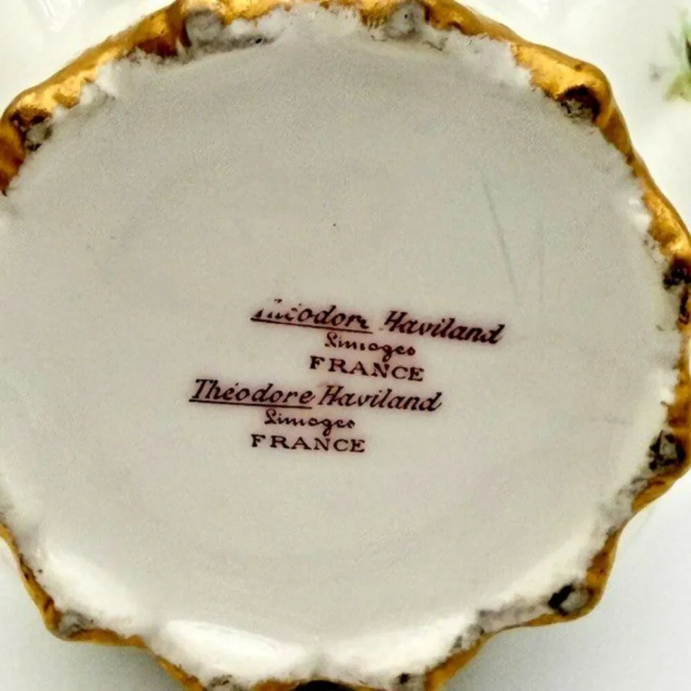Theodore Haviland Limoges France Schleiger 150B Creamer Green Roses Gold Trim 5